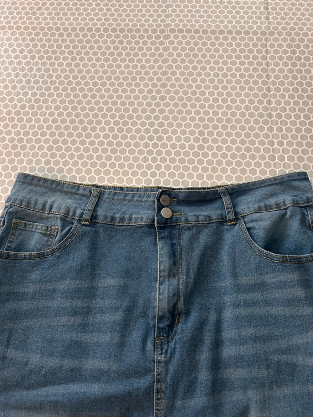 Denim Fringe Hem Midi Skirt - Blue    Size XL - Picture 4 of 6